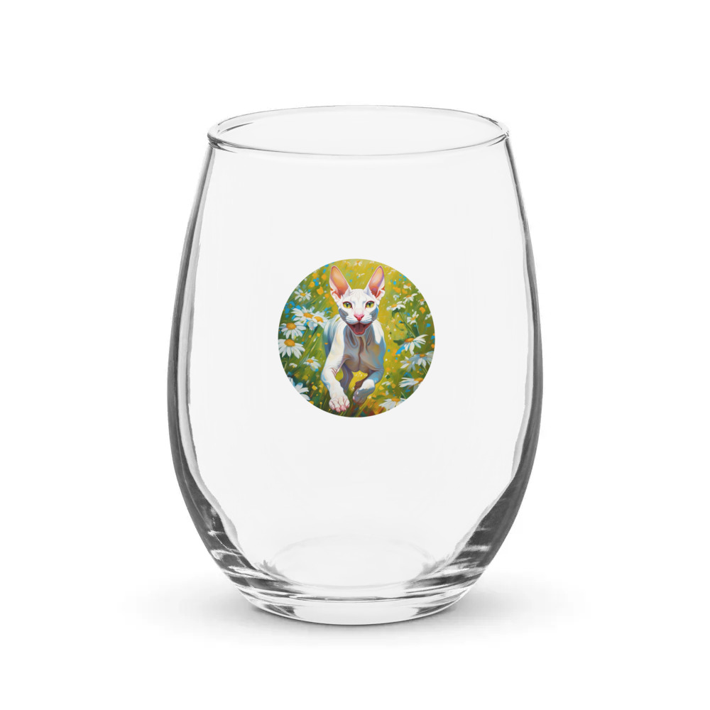 PugMug Custom White Sphynx Cat Stemless Wine Glass