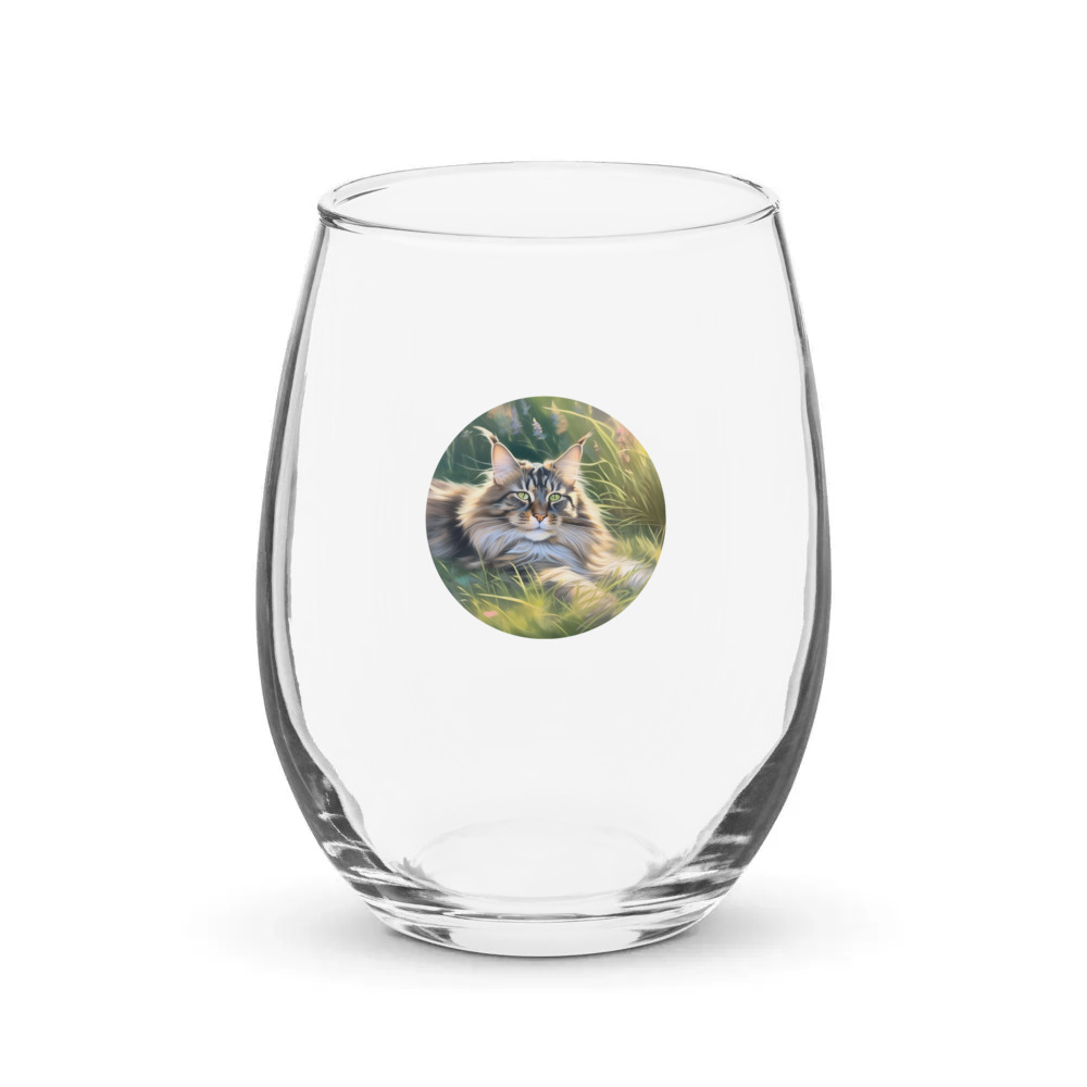PugMug Custom Tabby Maine Coon Cat Stemless Wine Glass