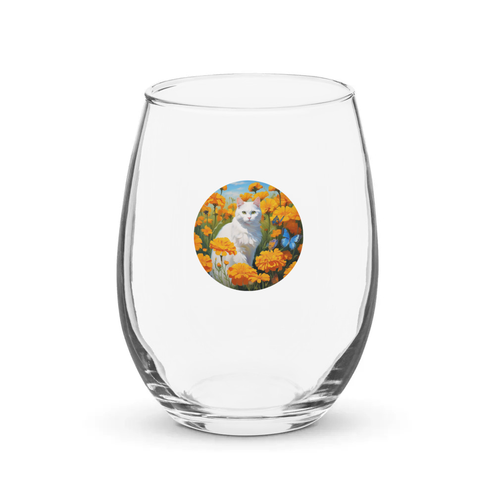 PugMug Custom White Companion Cat Stemless Wine Glass