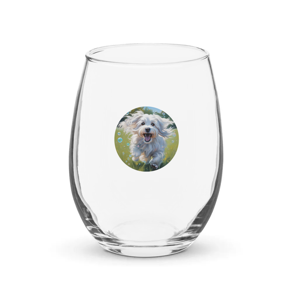 PugMug Custom White Havanese Dog Stemless Wine Glass