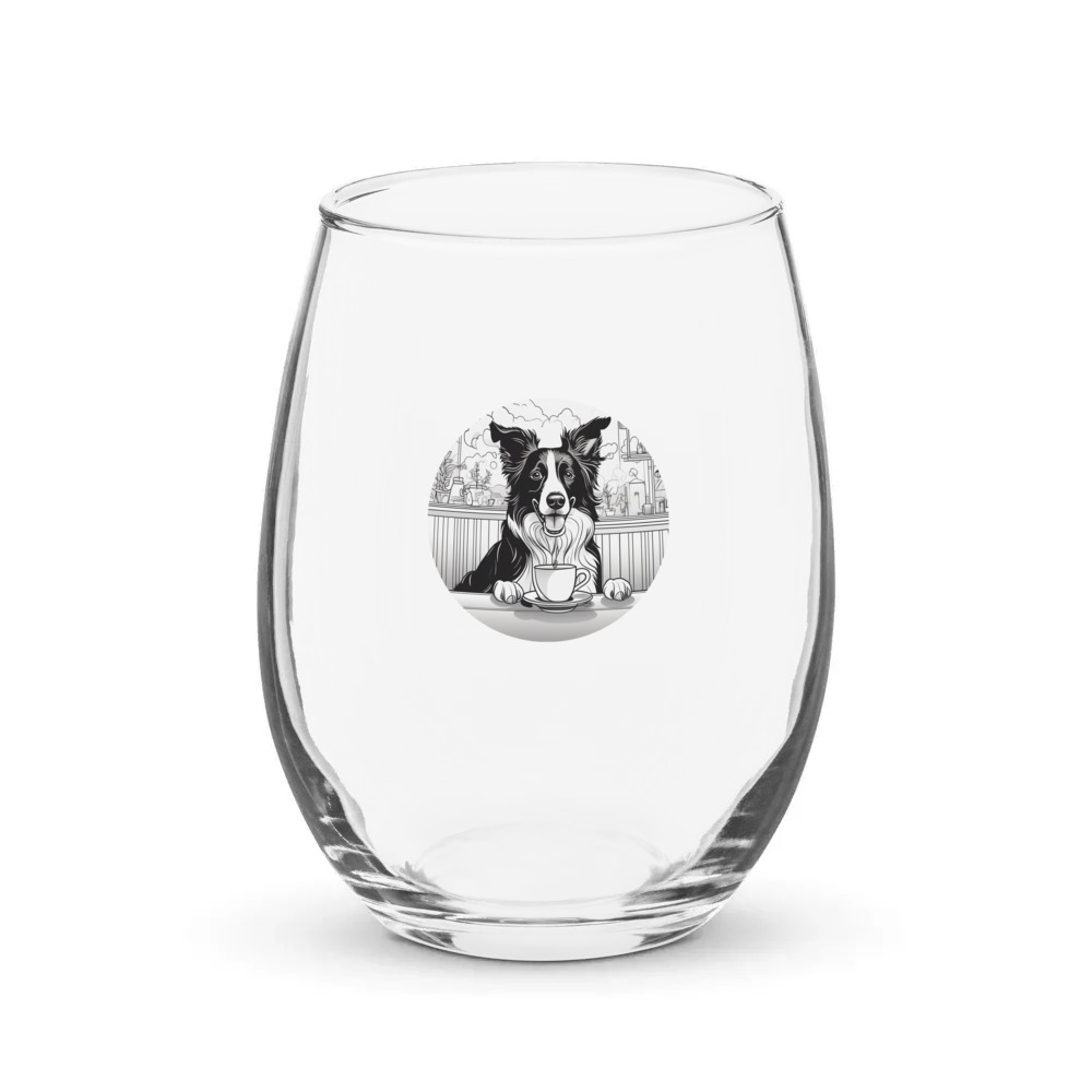 PugMug Custom Border Collie Stemless Wine Glass