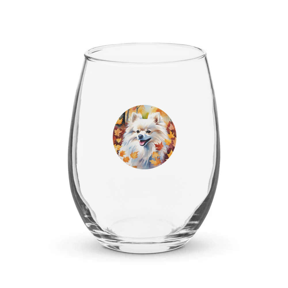 PugMug Custom White Pomeranian Stemless Wine Glass