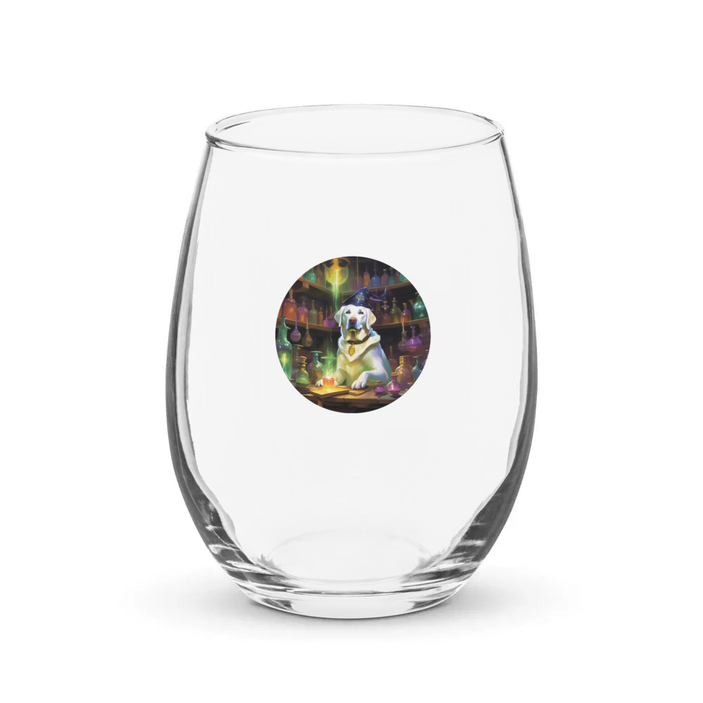 PugMug Custom White Labrador Retriever Stemless Wine Glass