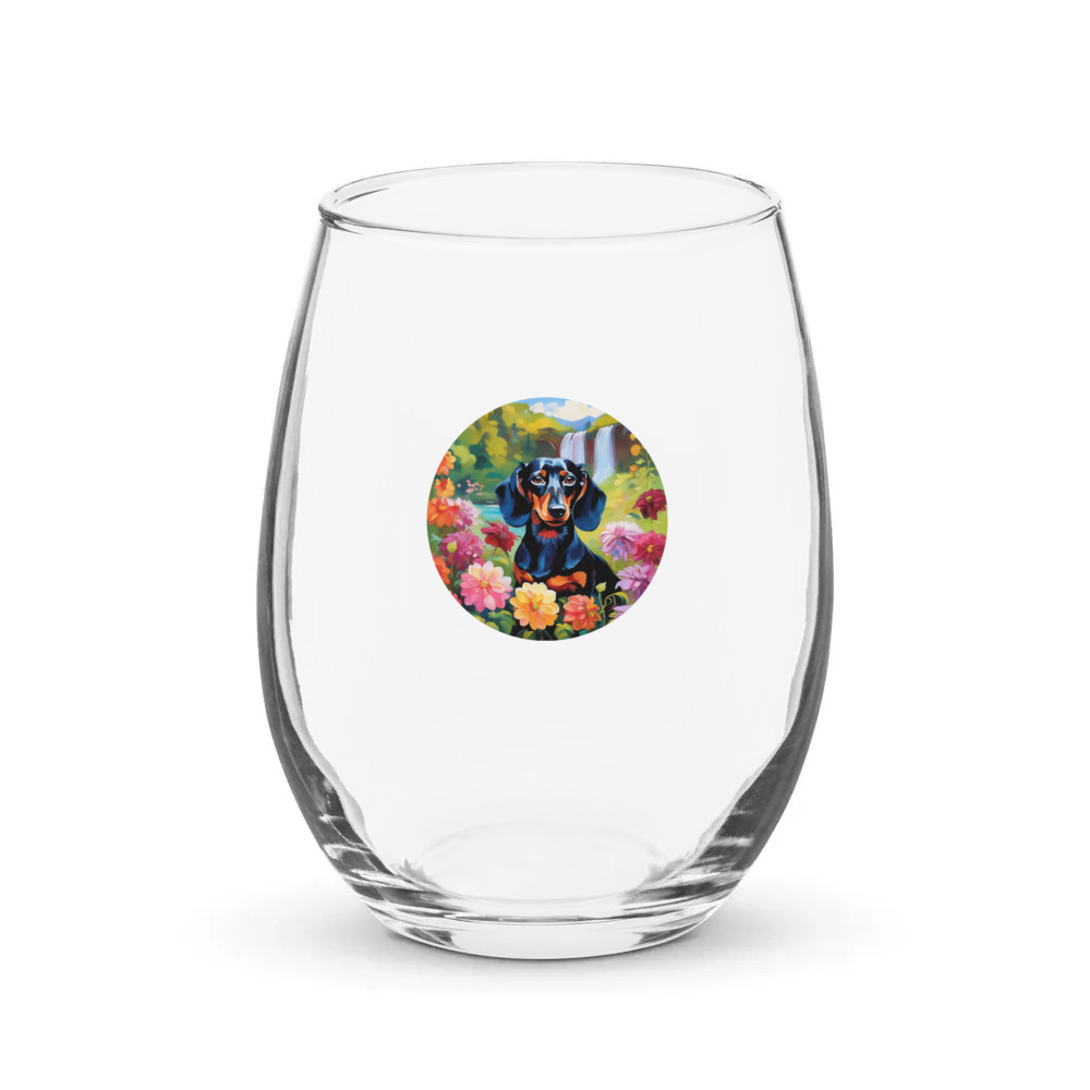 PugMug Custom Black Dachshund Stemless Wine Glass