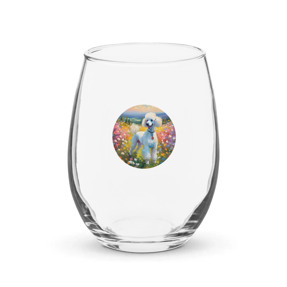 PugMug Custom White Poodle Stemless Wine Glass