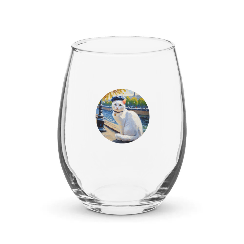PugMug Custom White Companion Cat Stemless Wine Glass