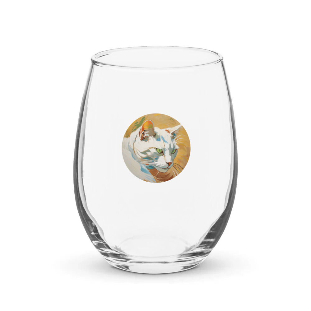 PugMug Custom White Companion Cat Stemless Wine Glass