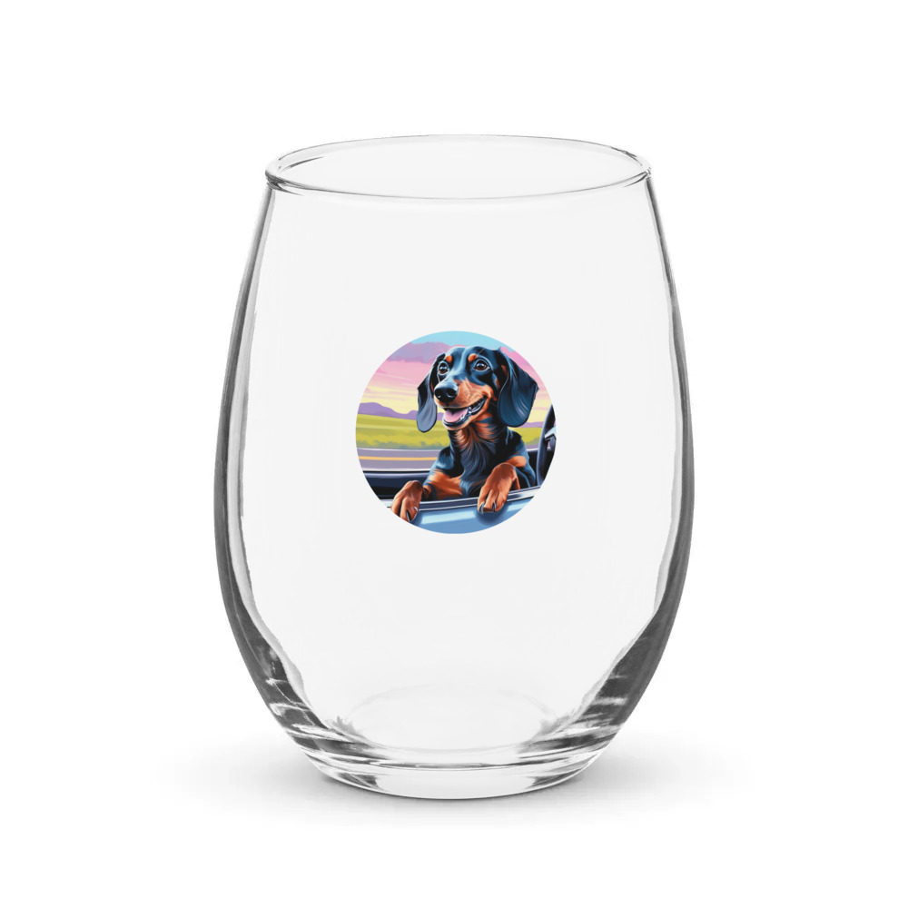 PugMug Custom Black Dachshund Stemless Wine Glass