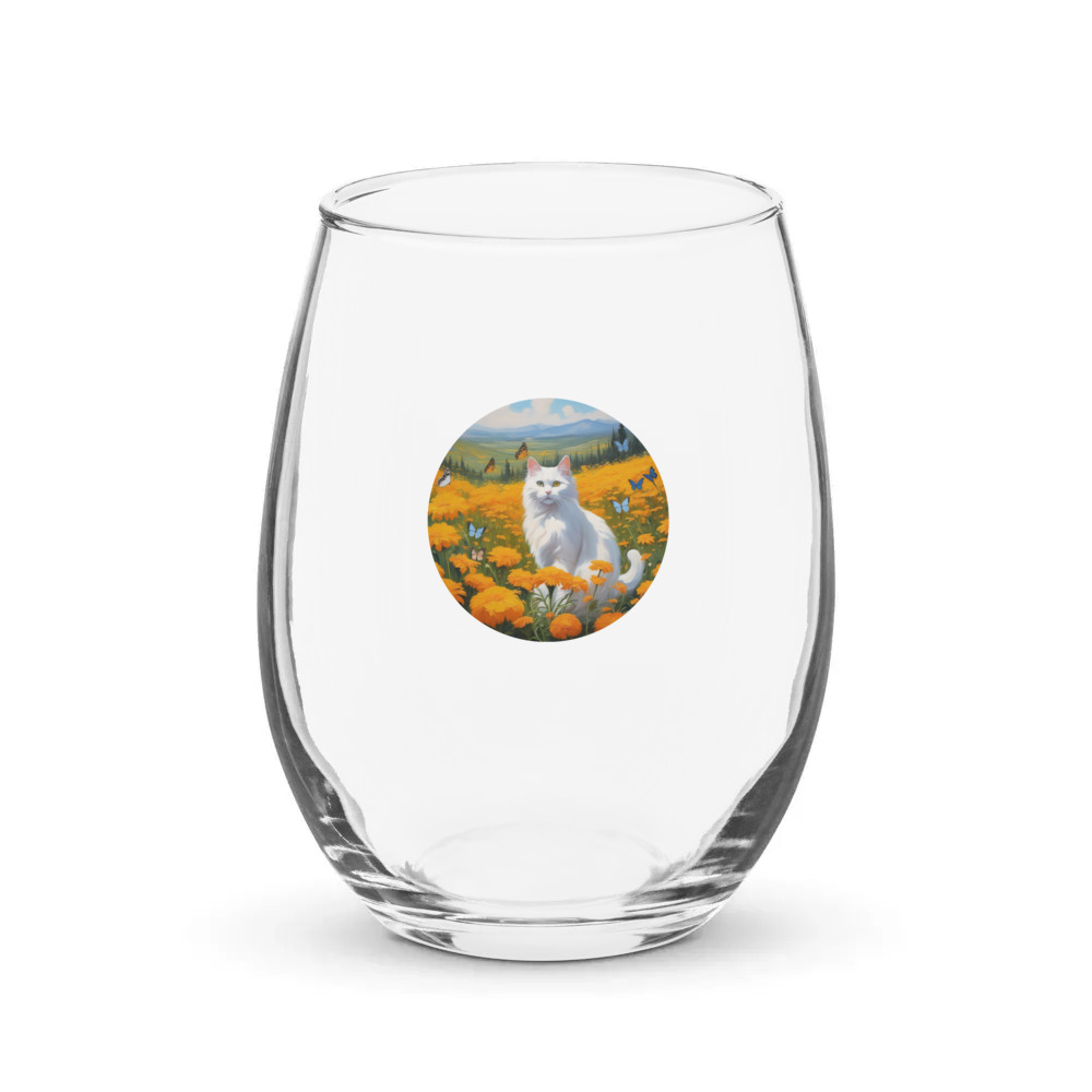 PugMug Custom White Companion Cat Stemless Wine Glass