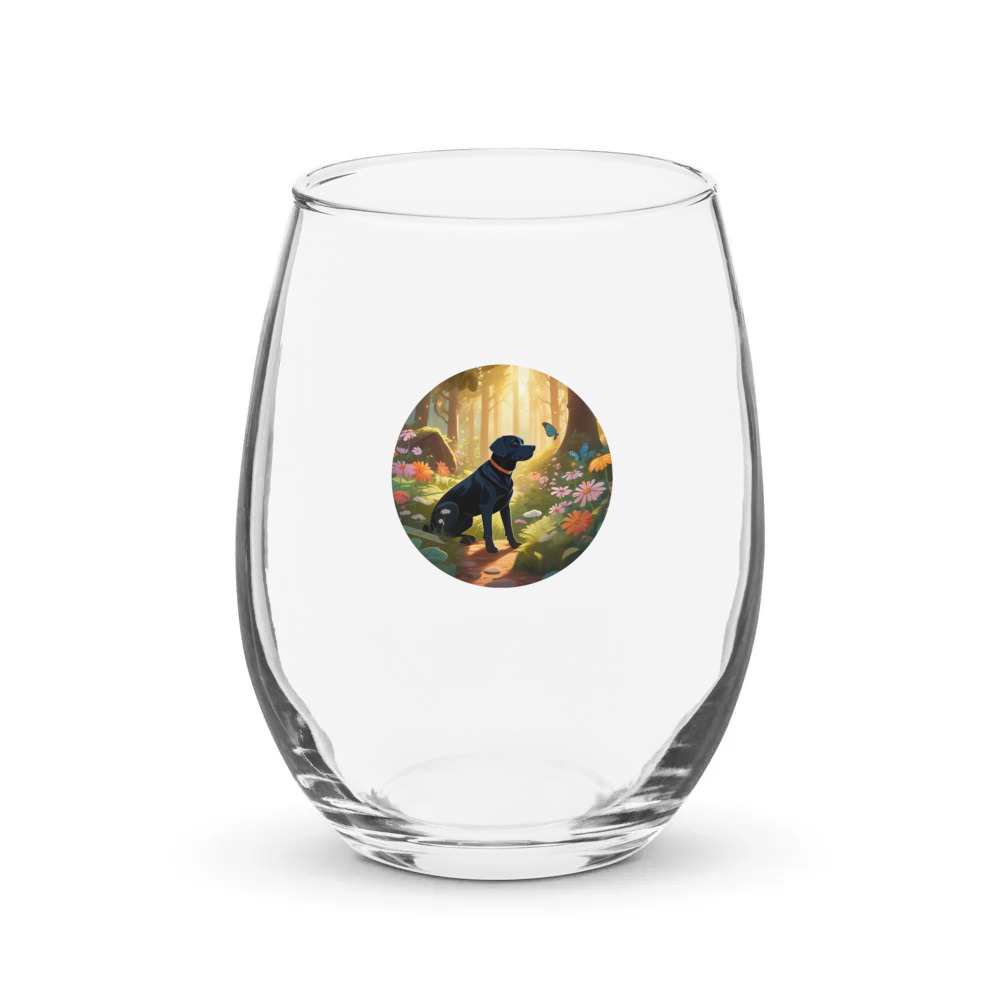 PugMug Custom Black Labrador Retriever Stemless Wine Glass