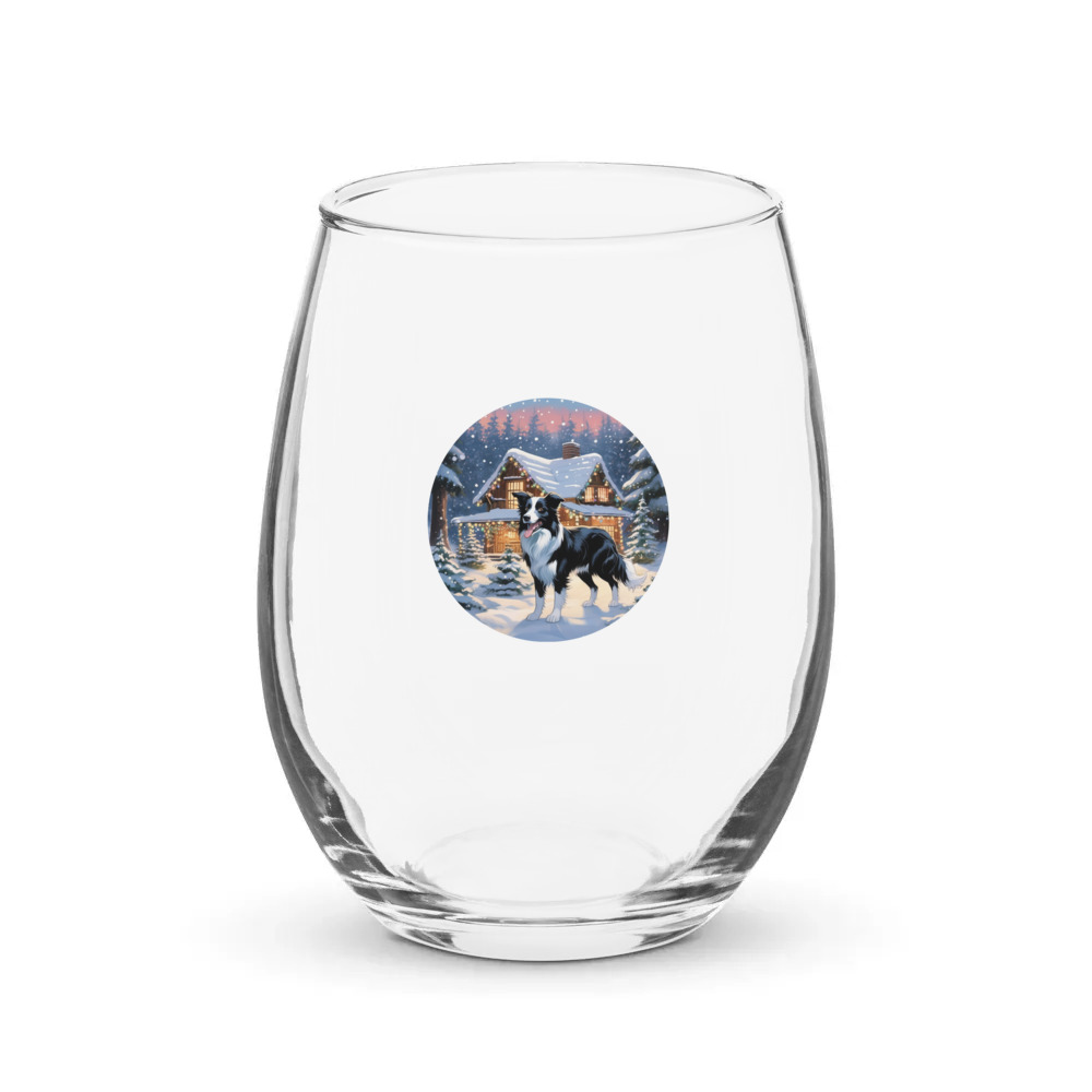 PugMug Custom Border Collie Stemless Wine Glass