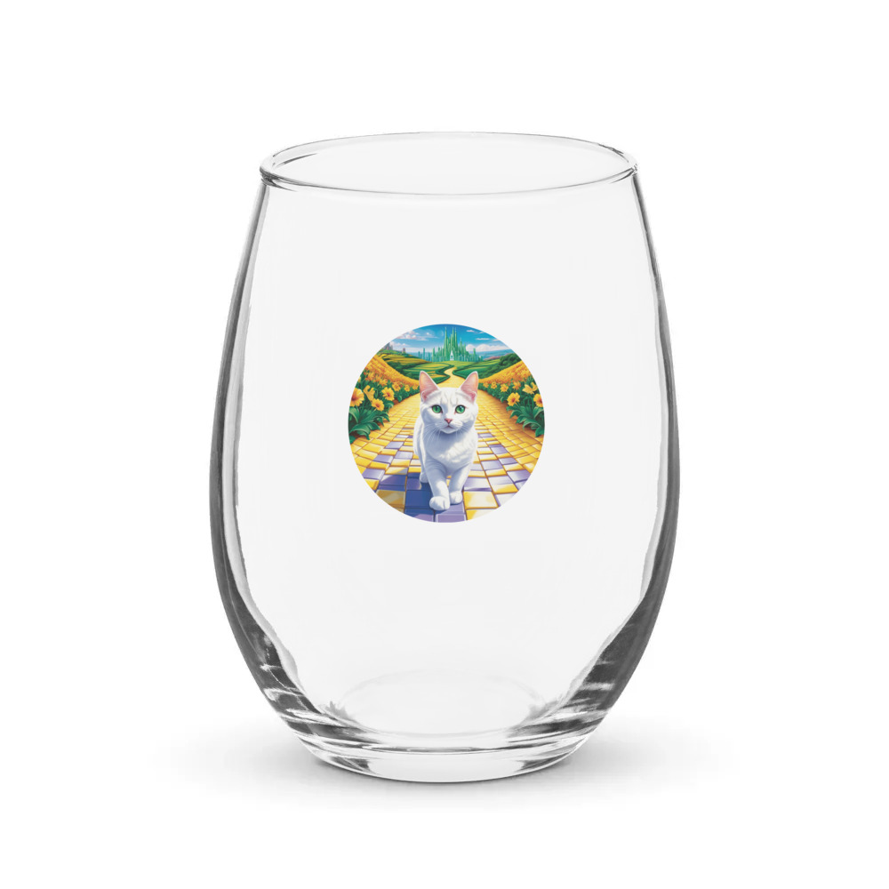 PugMug Custom White Companion Cat Stemless Wine Glass