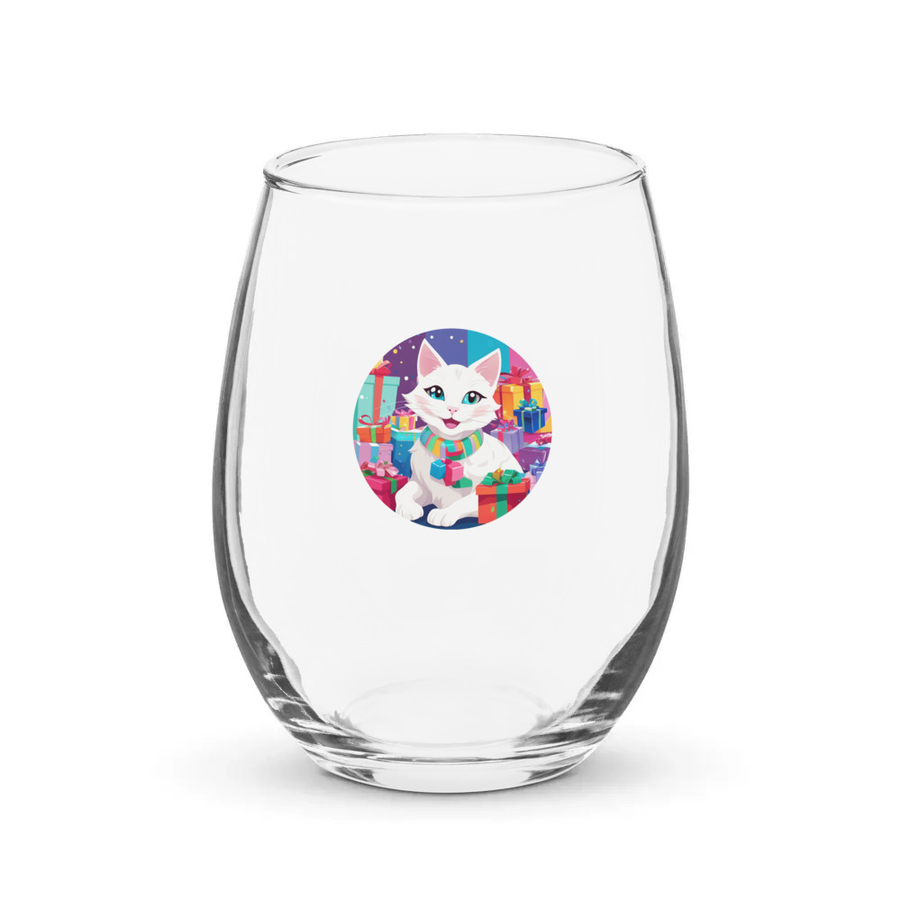 PugMug Custom White Companion Cat Stemless Wine Glass