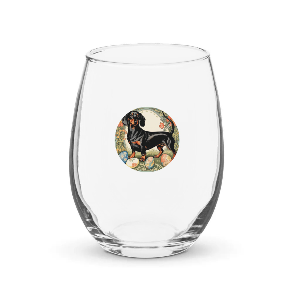 PugMug Custom Black Dachshund Stemless Wine Glass