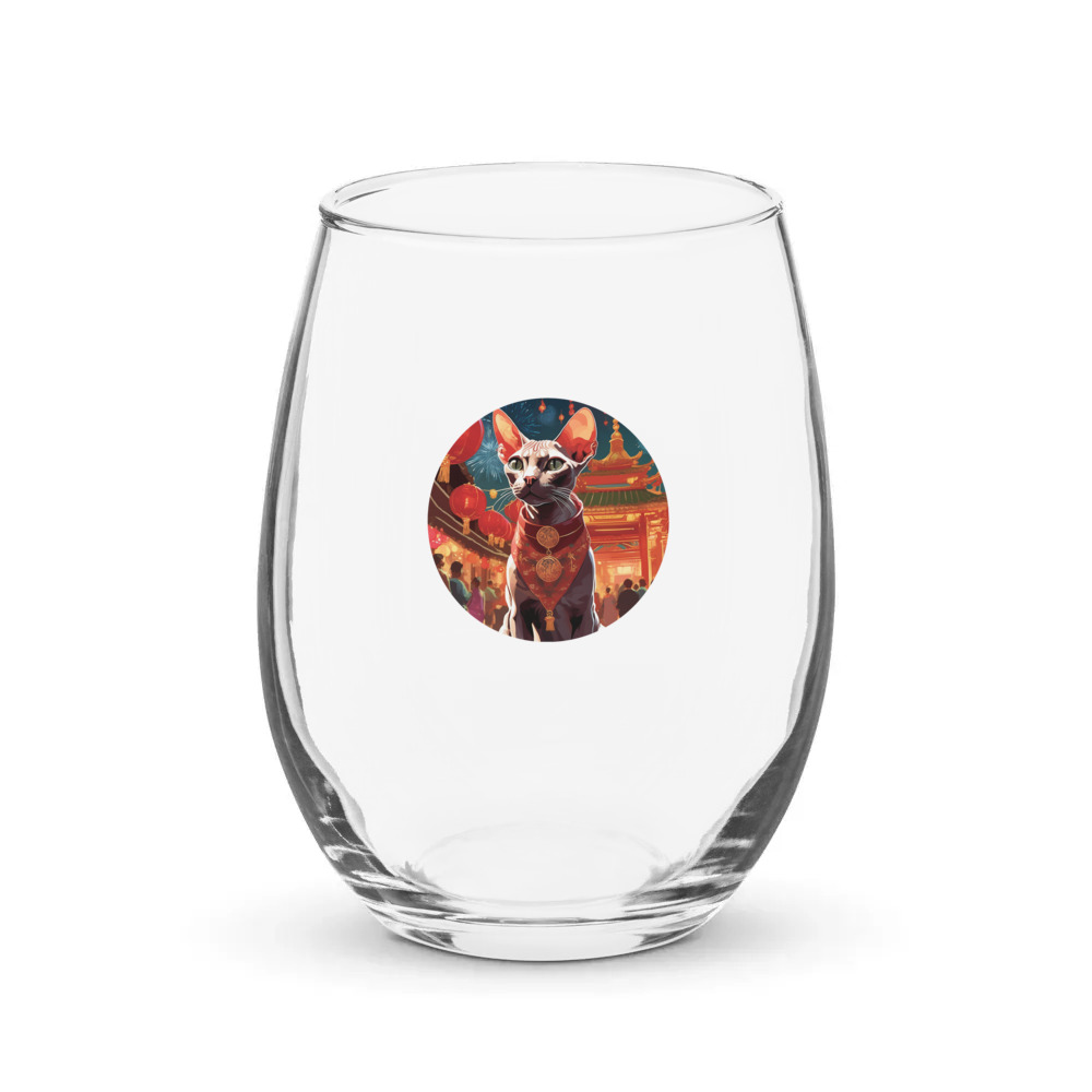 PugMug Custom Tabby Sphynx Cat Stemless Wine Glass