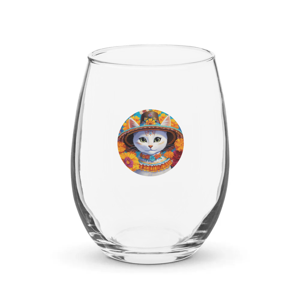 PugMug Custom White Companion Cat Stemless Wine Glass