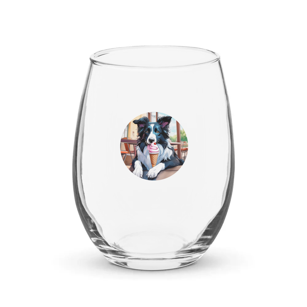 PugMug Custom Border Collie Stemless Wine Glass
