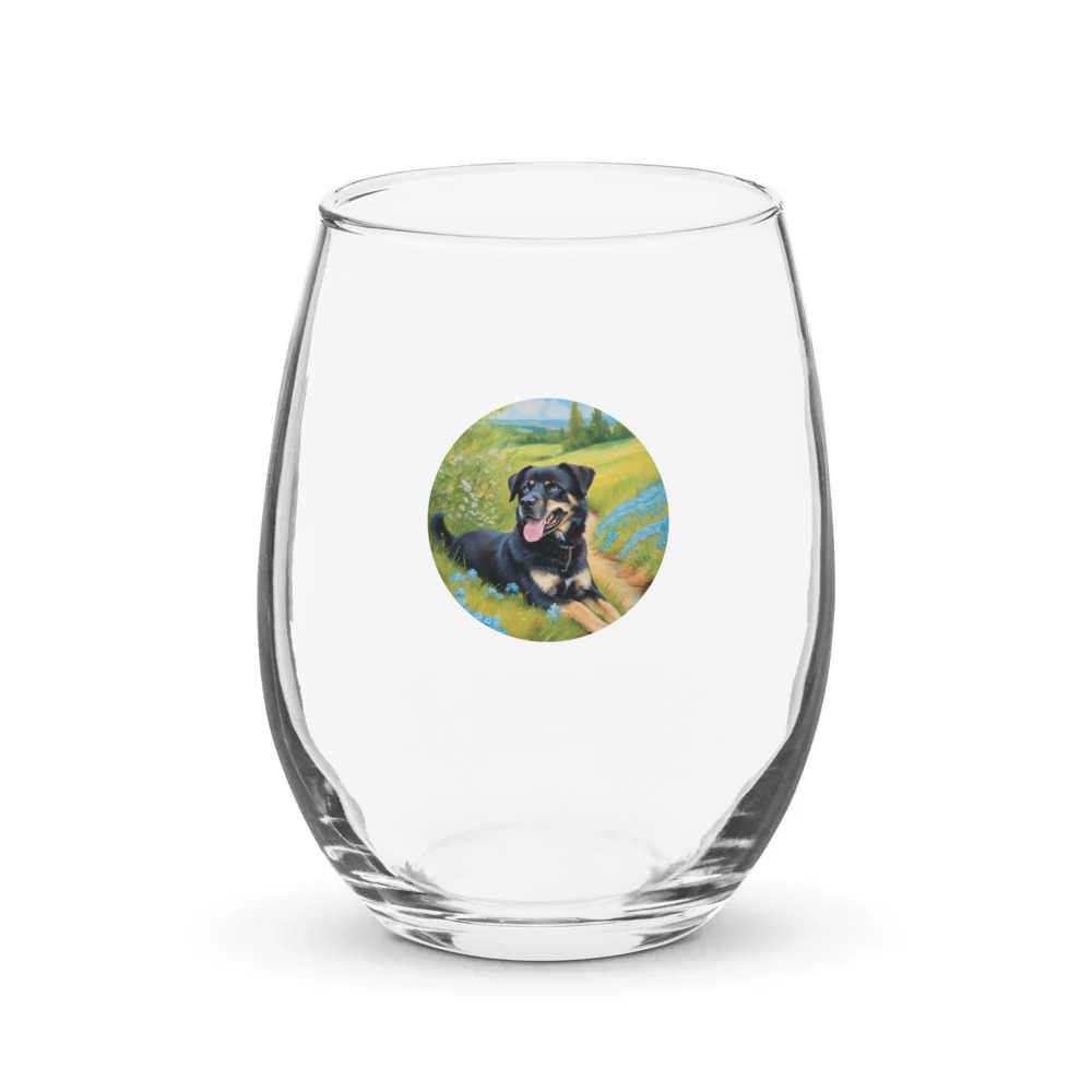 PugMug Custom Blue Stemless Wine Glass