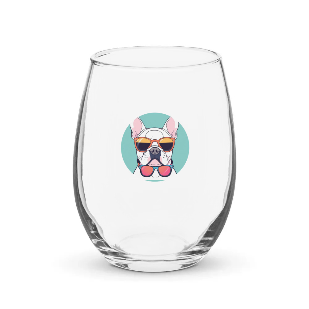 PugMug Custom White French Bulldog Stemless Wine Glass