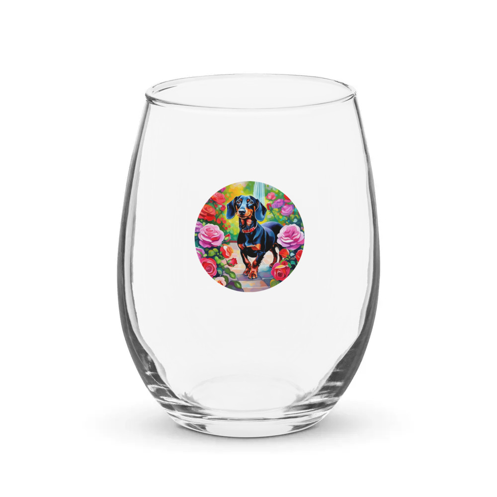 PugMug Custom Black Dachshund Stemless Wine Glass