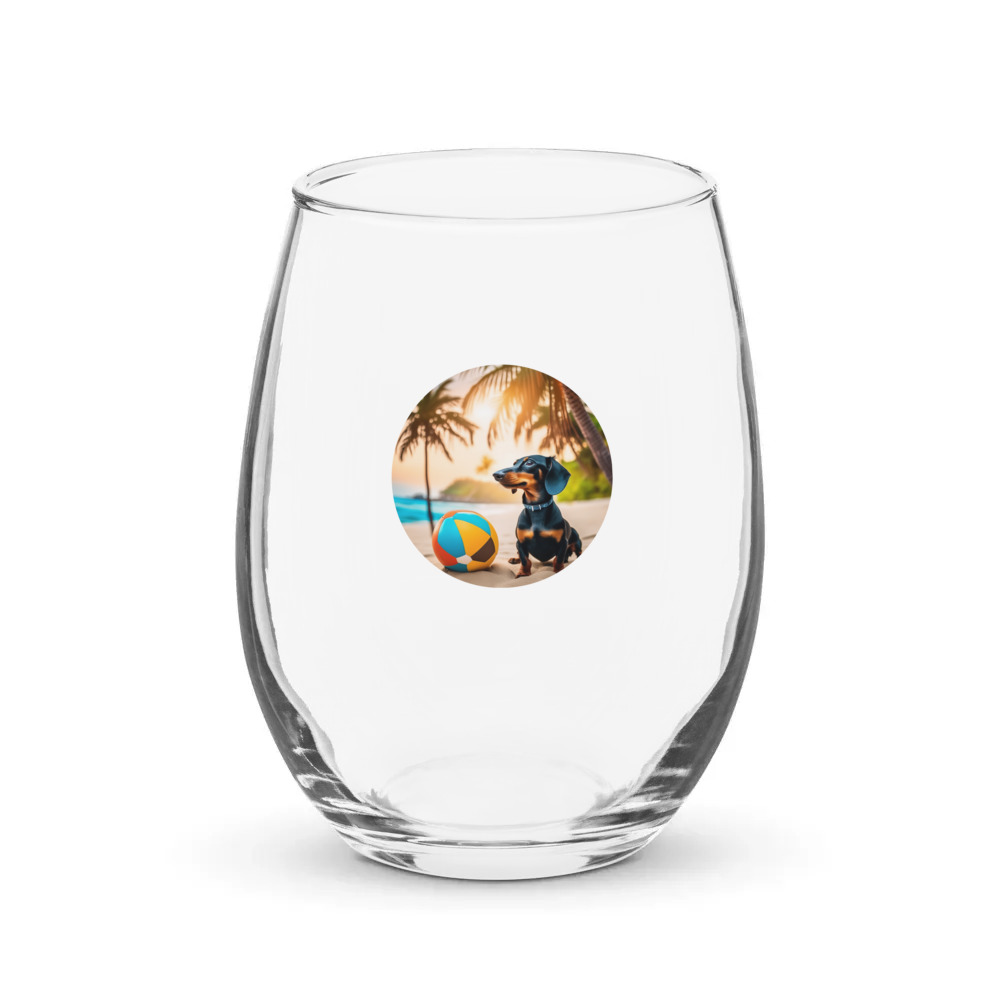 PugMug Custom Black Dachshund Stemless Wine Glass