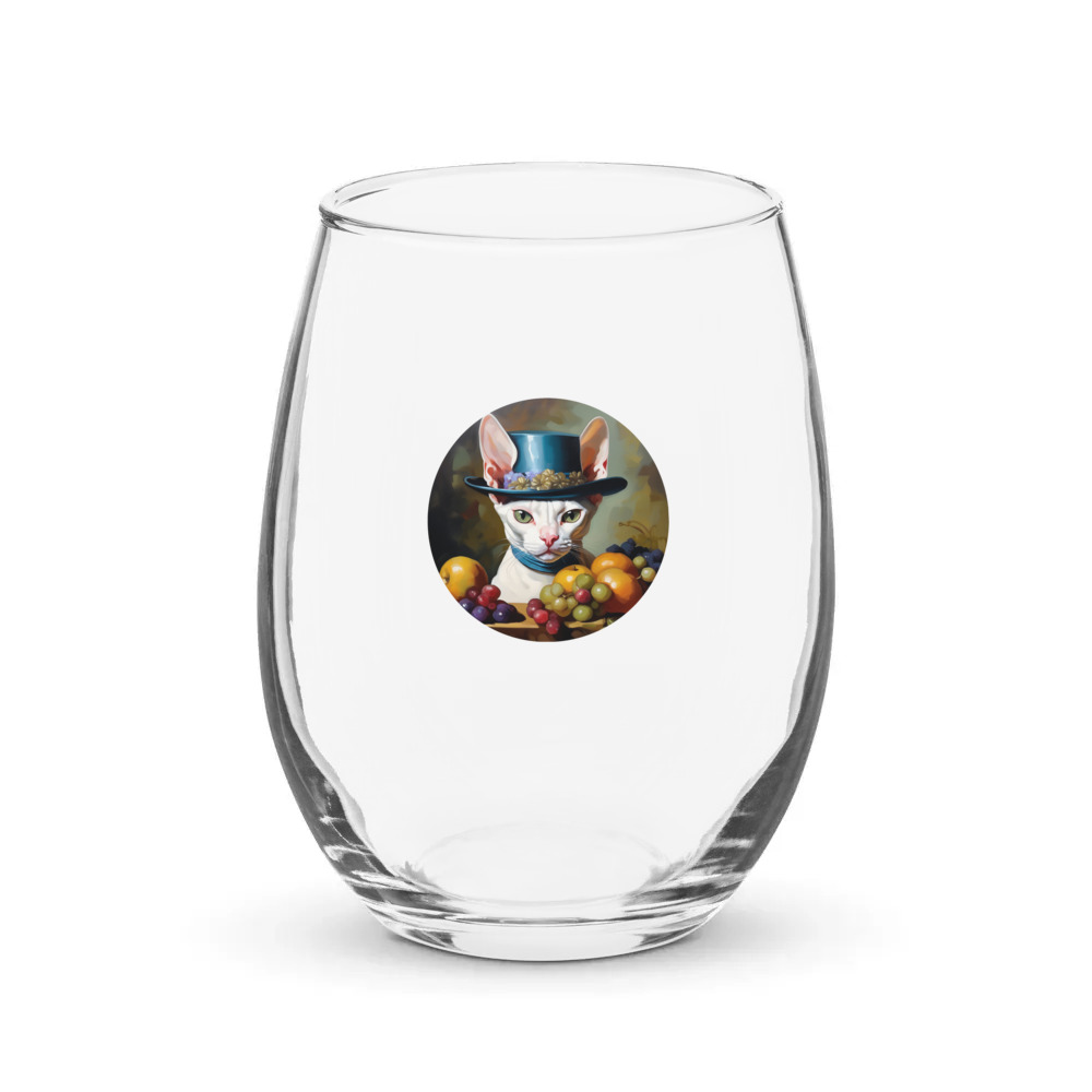 PugMug Custom White Sphynx Cat Stemless Wine Glass
