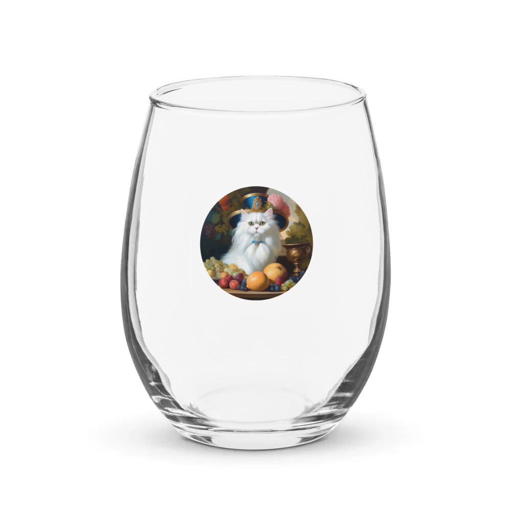 PugMug Custom White Persian Cat Stemless Wine Glass