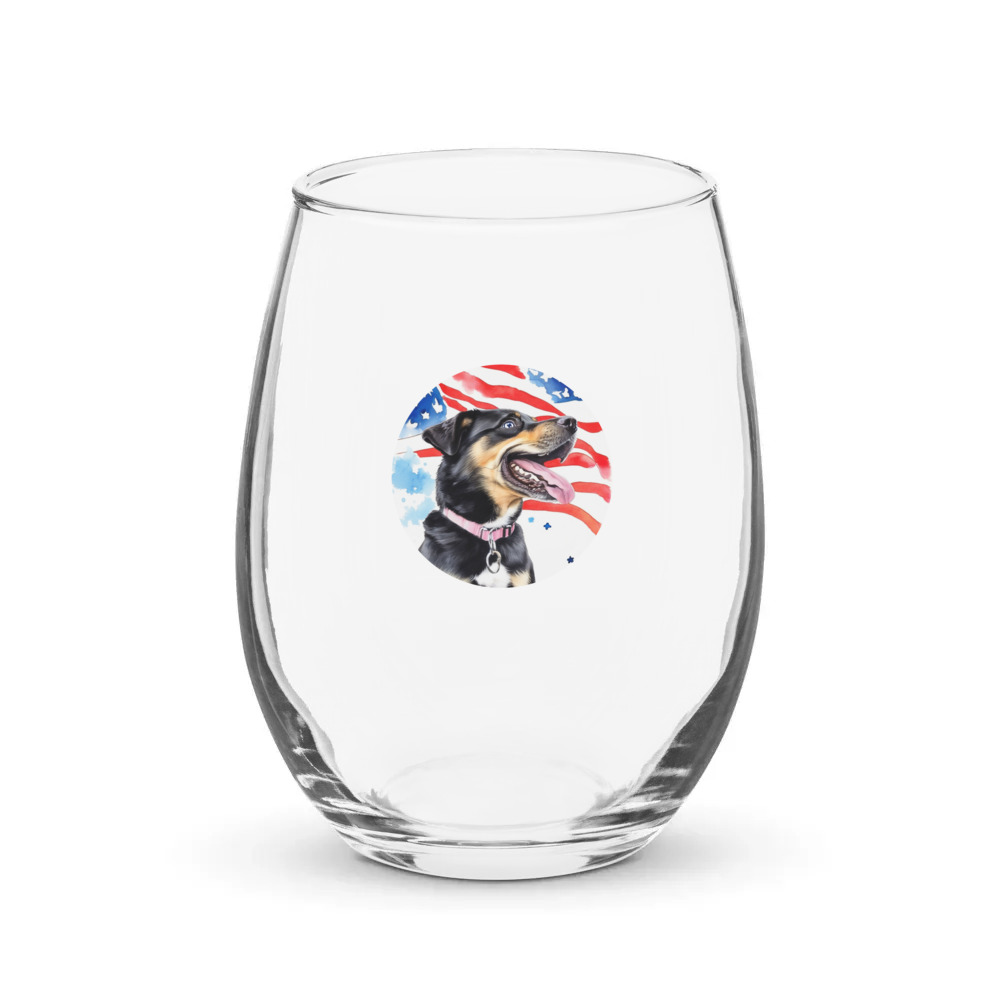 PugMug Custom Blue Stemless Wine Glass