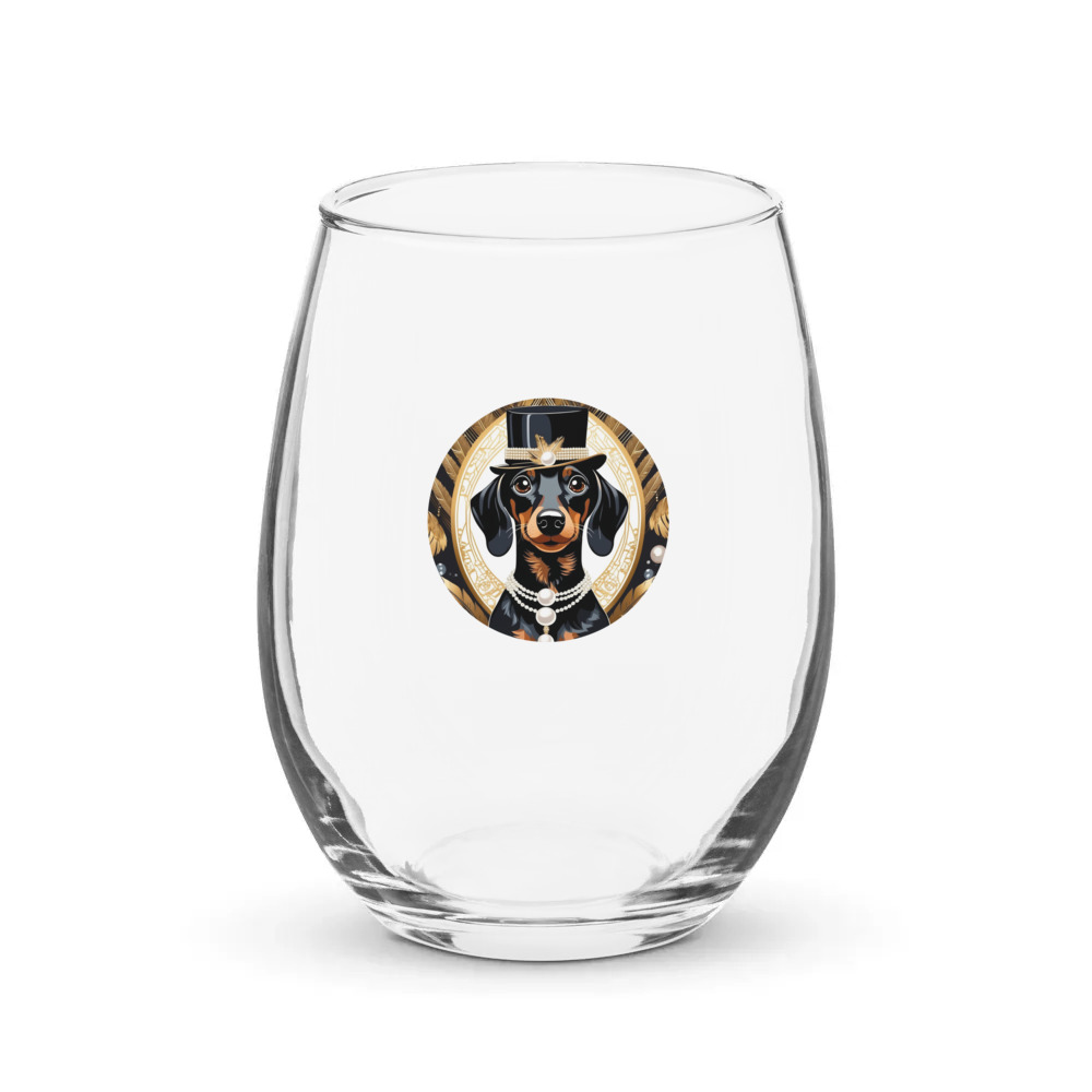 PugMug Custom Black Dachshund Stemless Wine Glass