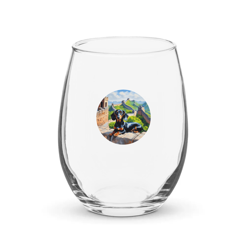 PugMug Custom Black Dachshund Stemless Wine Glass