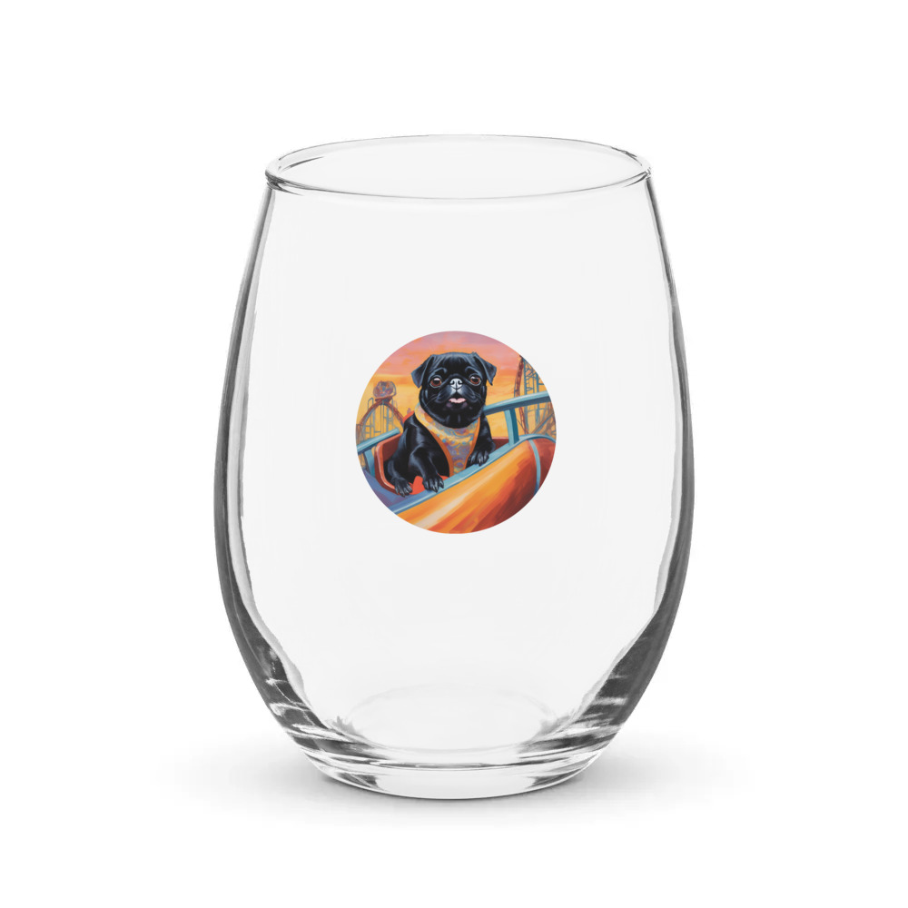 PugMug Custom Black Pug Stemless Wine Glass