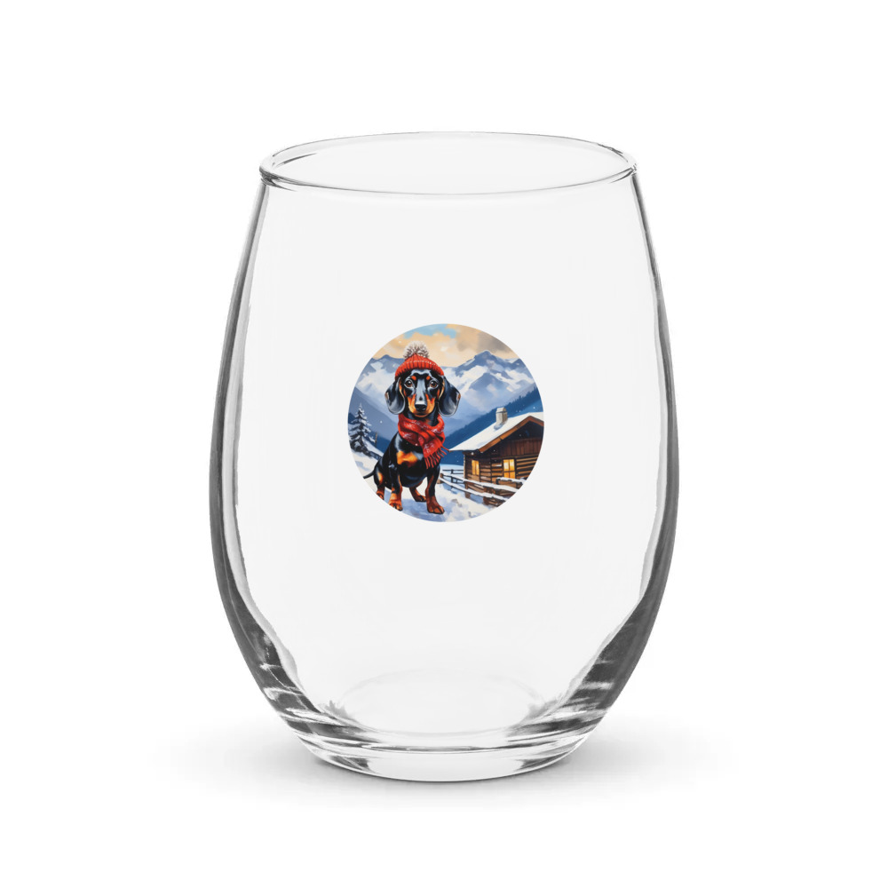 PugMug Custom Black Dachshund Stemless Wine Glass