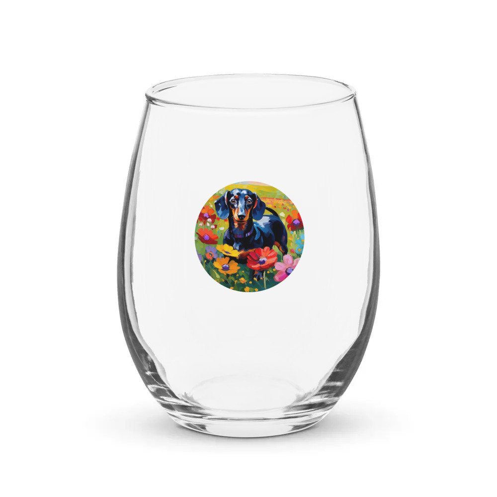 PugMug Custom Black Dachshund Stemless Wine Glass
