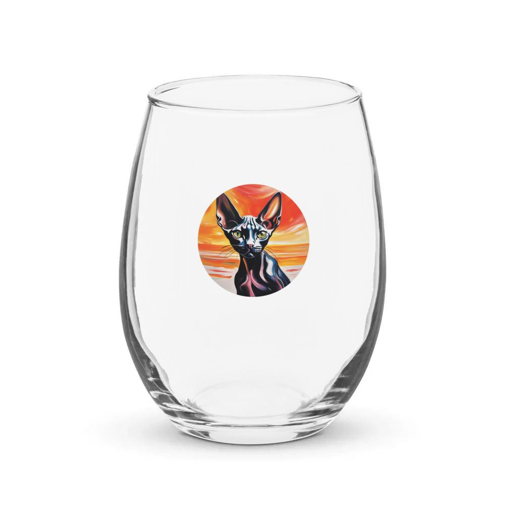 PugMug Custom Black Sphynx Cat Stemless Wine Glass