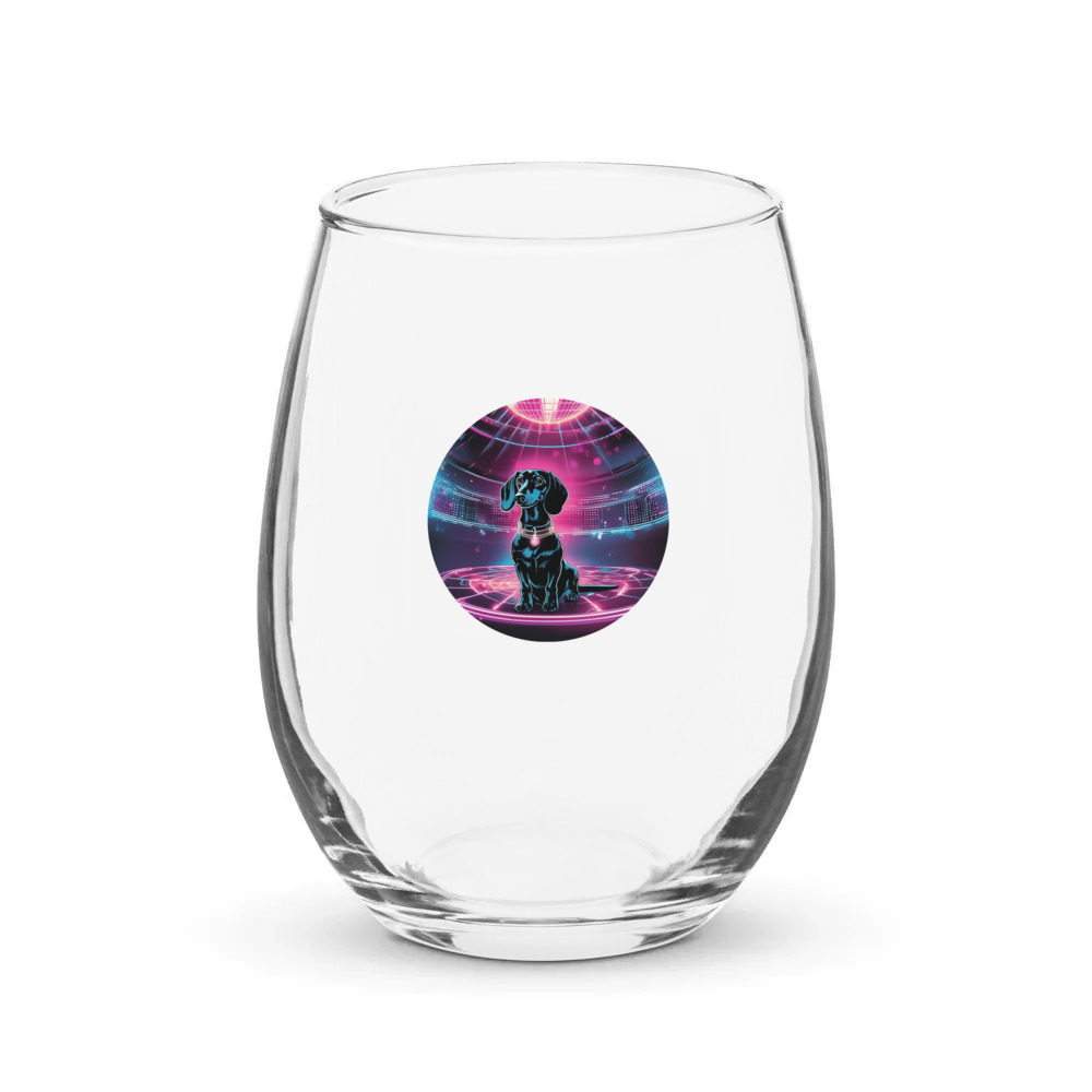 PugMug Custom Black Dachshund Stemless Wine Glass