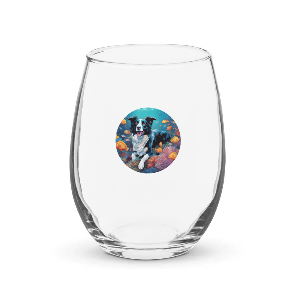 PugMug Custom Border Collie Stemless Wine Glass