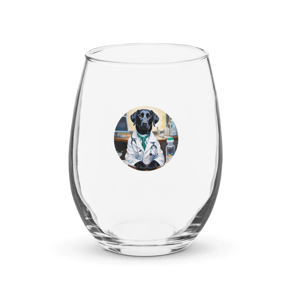 PugMug Custom Black Labrador Retriever Stemless Wine Glass