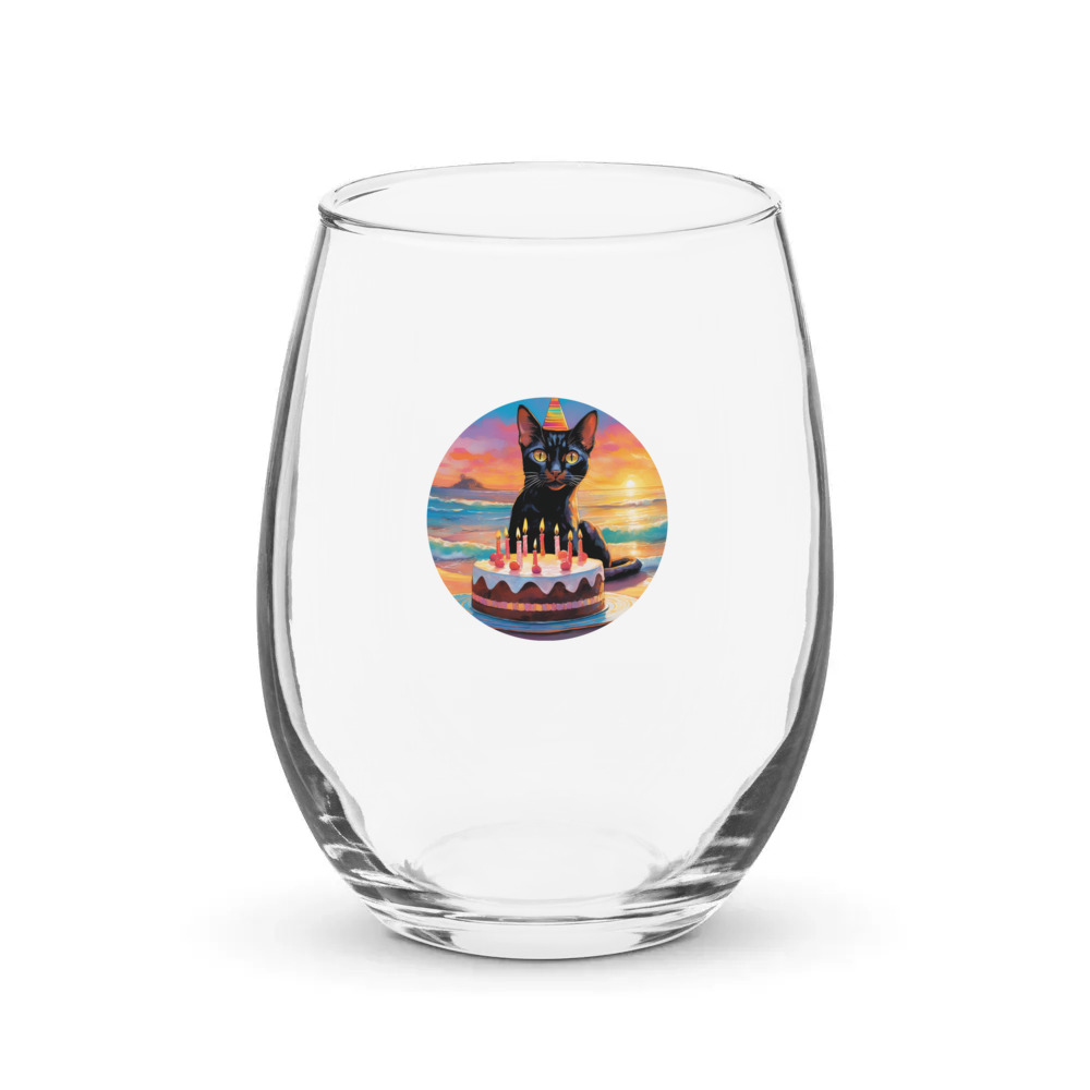 PugMug Custom Black Abyssinian Cat Stemless Wine Glass