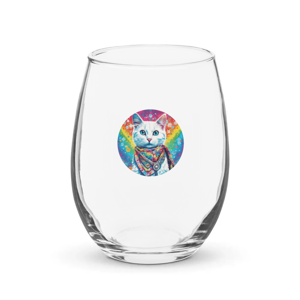 PugMug Custom White Companion Cat Stemless Wine Glass