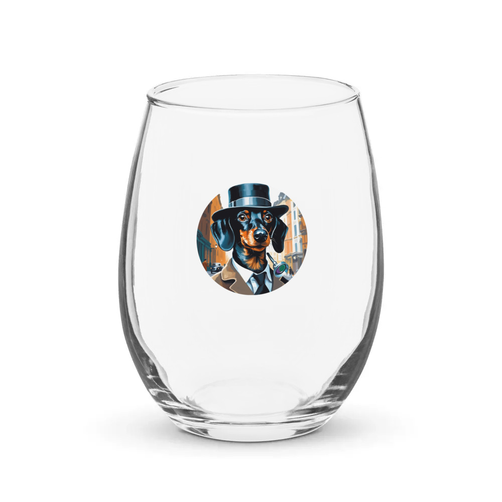 PugMug Custom Black Dachshund Stemless Wine Glass