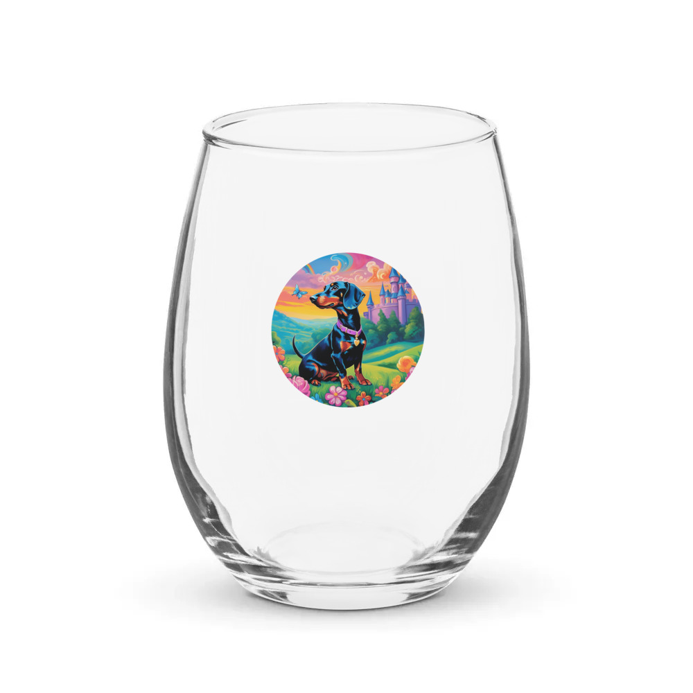 PugMug Custom Black Dachshund Stemless Wine Glass