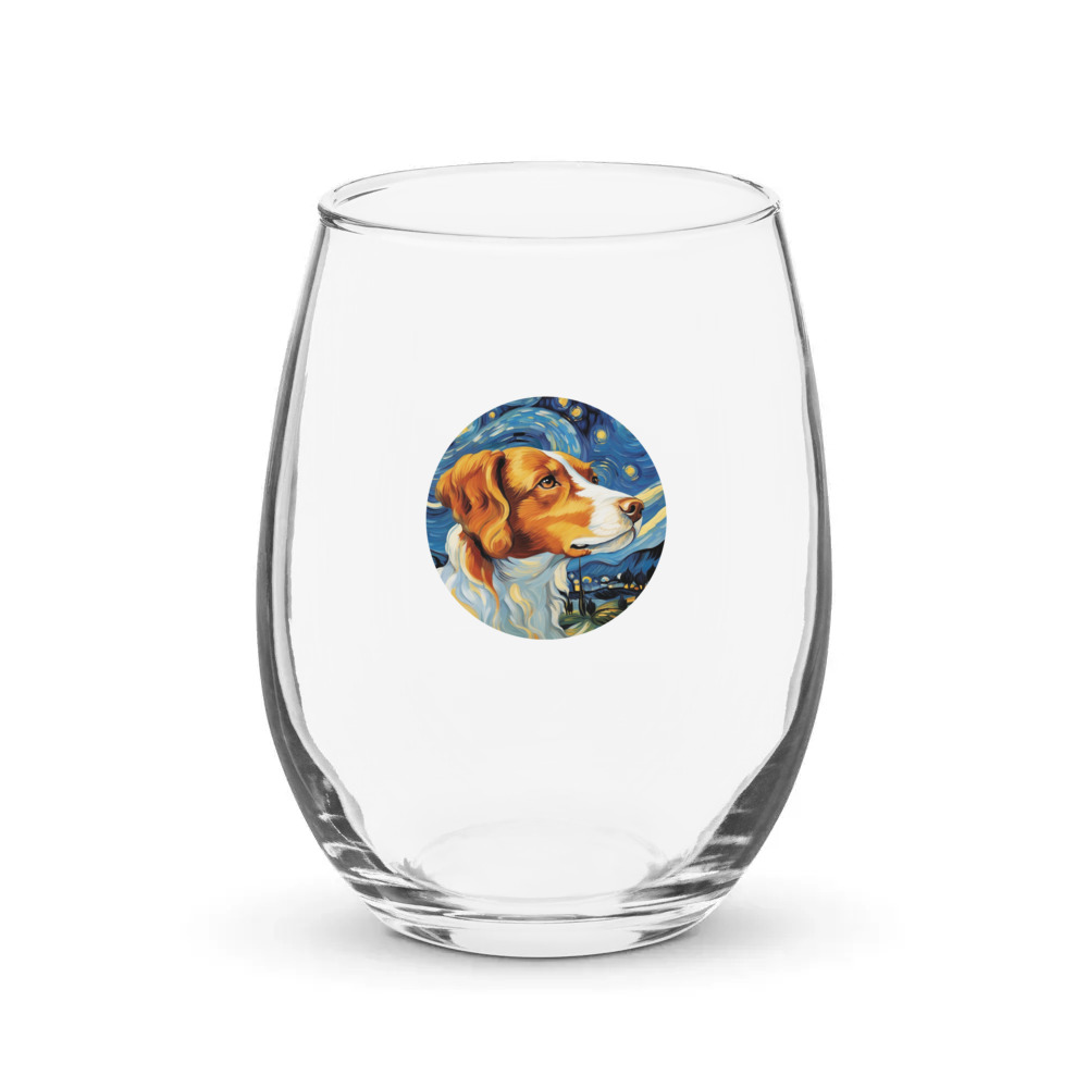 PugMug Custom Brittany Dog Stemless Wine Glass
