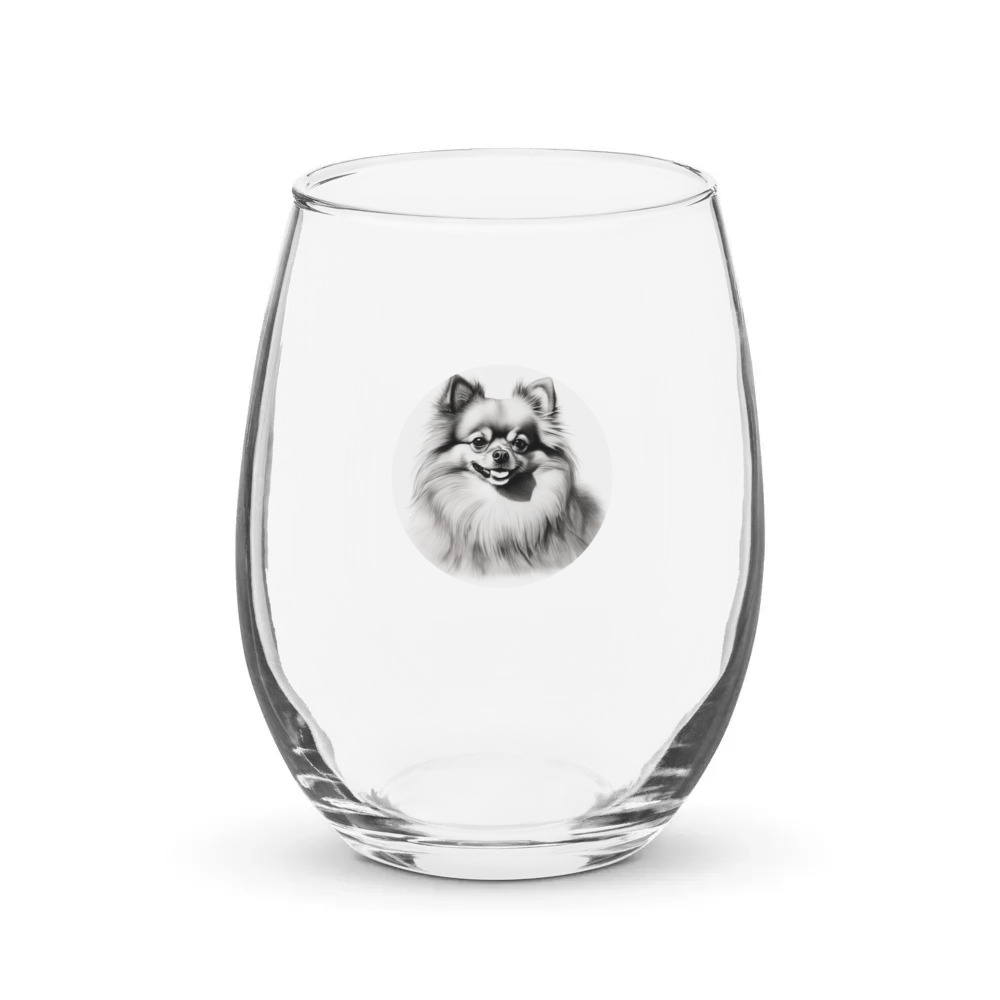 PugMug Custom Tan Pomeranian Stemless Wine Glass