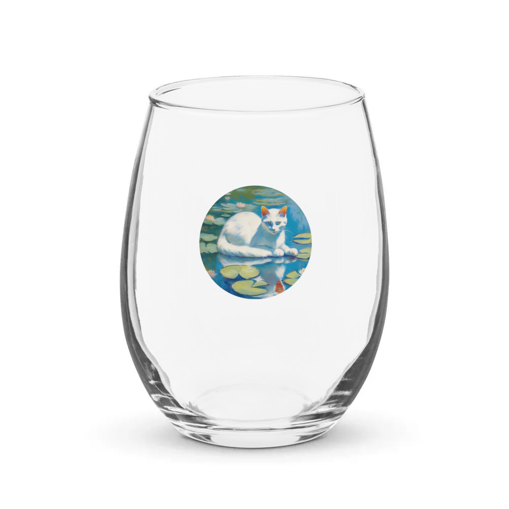 PugMug Custom White Companion Cat Stemless Wine Glass