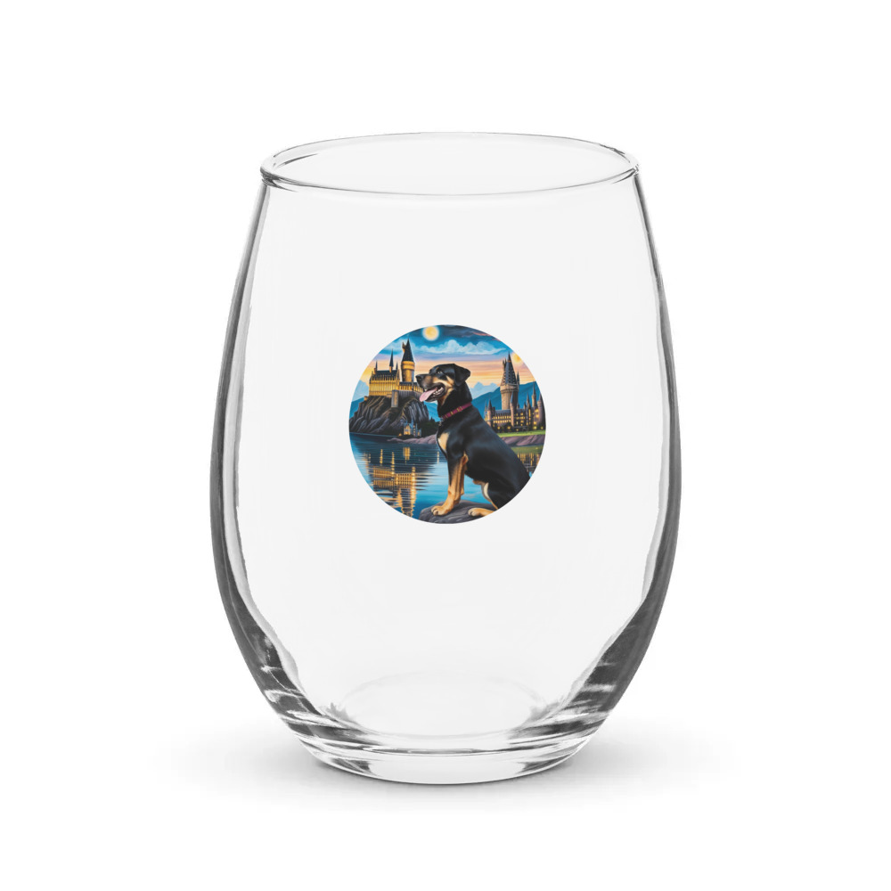 PugMug Custom Blue Stemless Wine Glass
