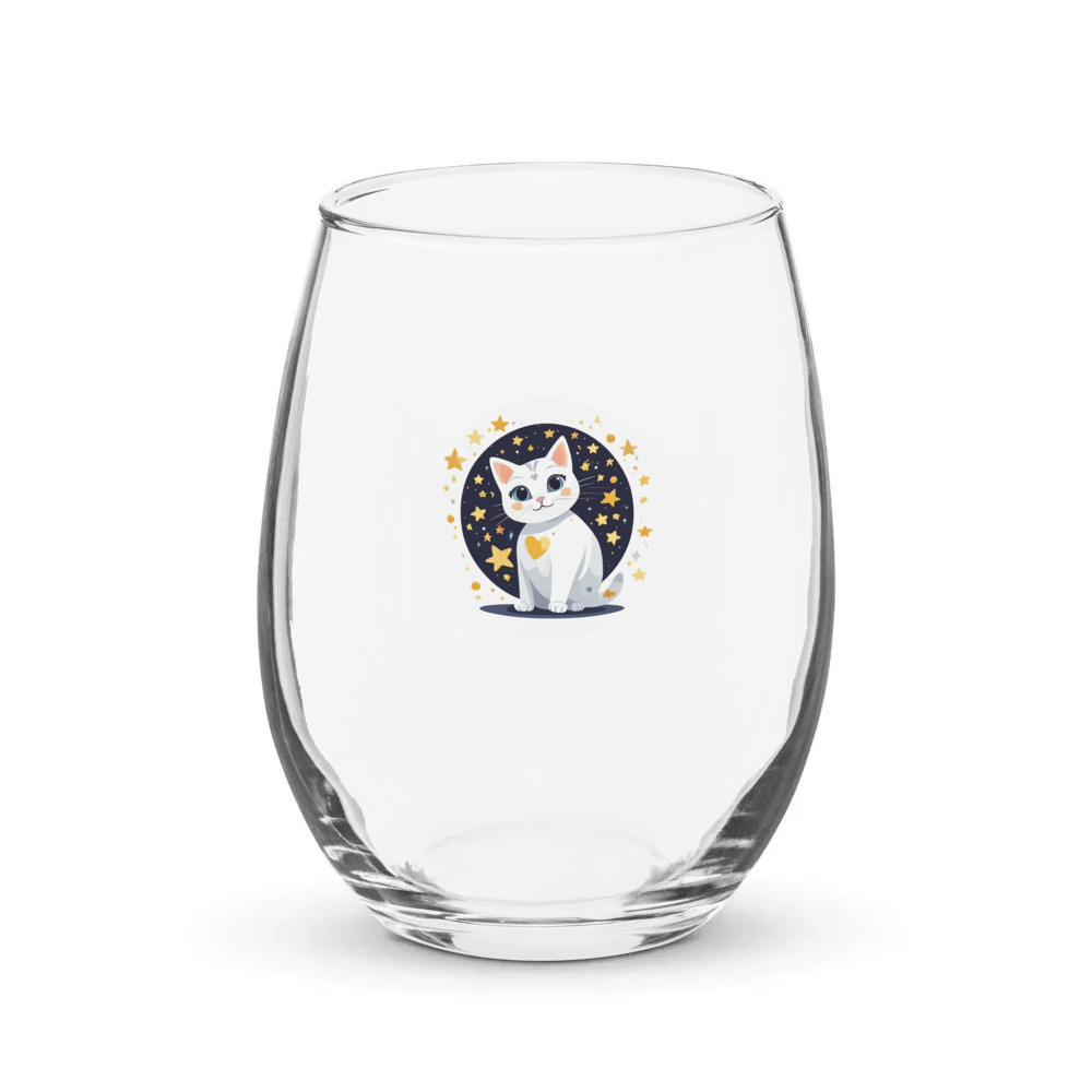 PugMug Custom White Companion Cat Stemless Wine Glass