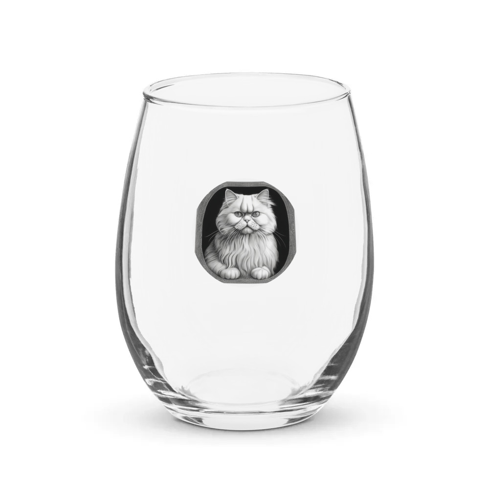 PugMug Custom White Persian Cat Stemless Wine Glass