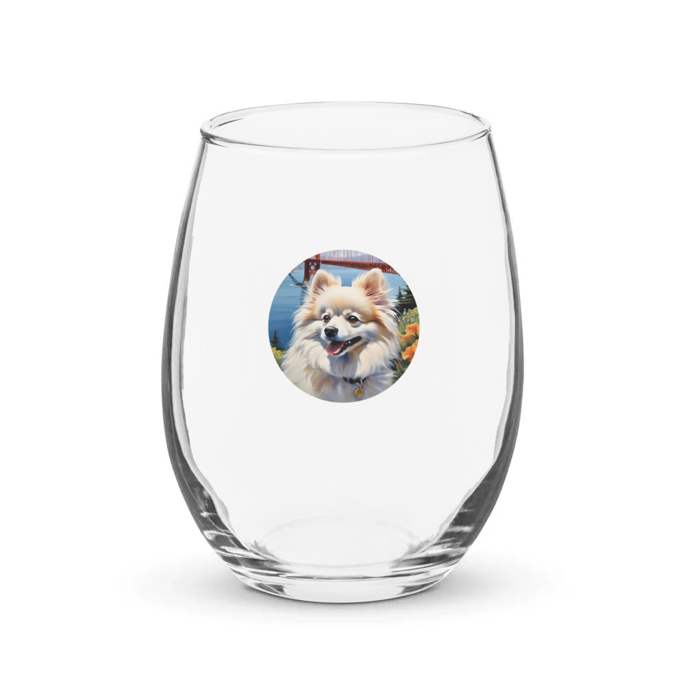 PugMug Custom White Pomeranian Stemless Wine Glass