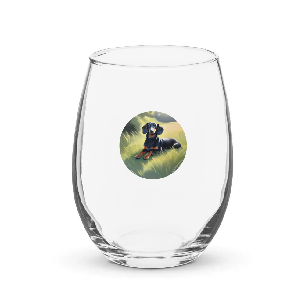 PugMug Custom Black Dachshund Stemless Wine Glass