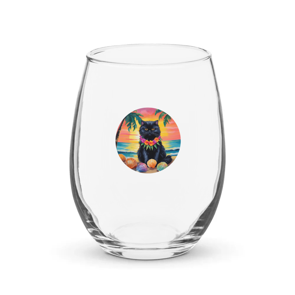 PugMug Custom Black Persian Cat Stemless Wine Glass